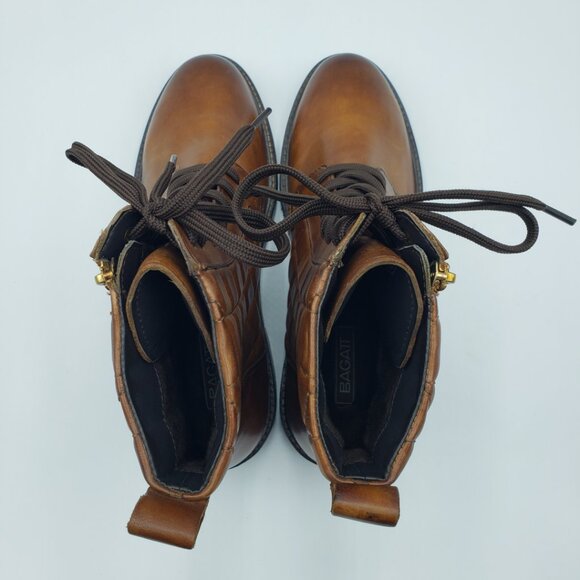 Bagatt Zina Lace Up Quilted Ankle Boots 9 Womens Zipper Leather Cognac Brown - Picture 7 of 10